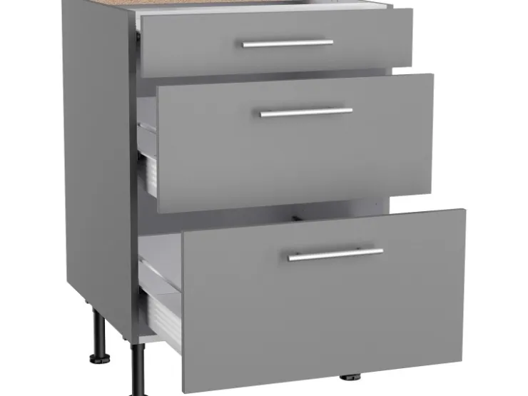 Optifit Küchen-Unterschrank mit 3 Auszügen Mats825 60cmx87cmx58,4cm Basaltgrau* Aufbewahrung