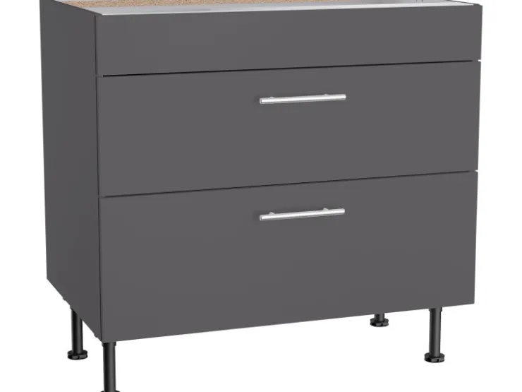 Optifit Küchen-Unterschrank mit 2 Auszügen Ingvar420 90 cm Anthrazit Matt