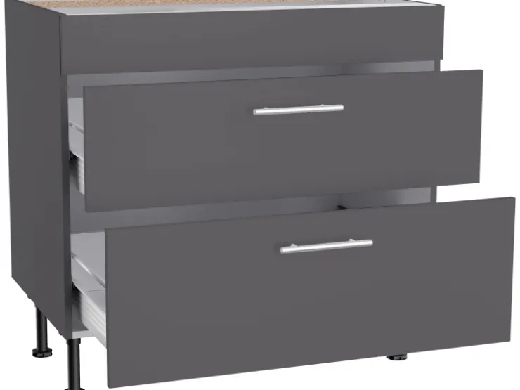 Optifit Küchen-Unterschrank mit 2 Auszügen Ingvar420 90 cm Anthrazit Matt