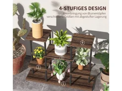 Outsunny Blumenständer Stahl Tannenholz Verkohlt 80L x 24B x 61,5H cm* Dekorative Figuren