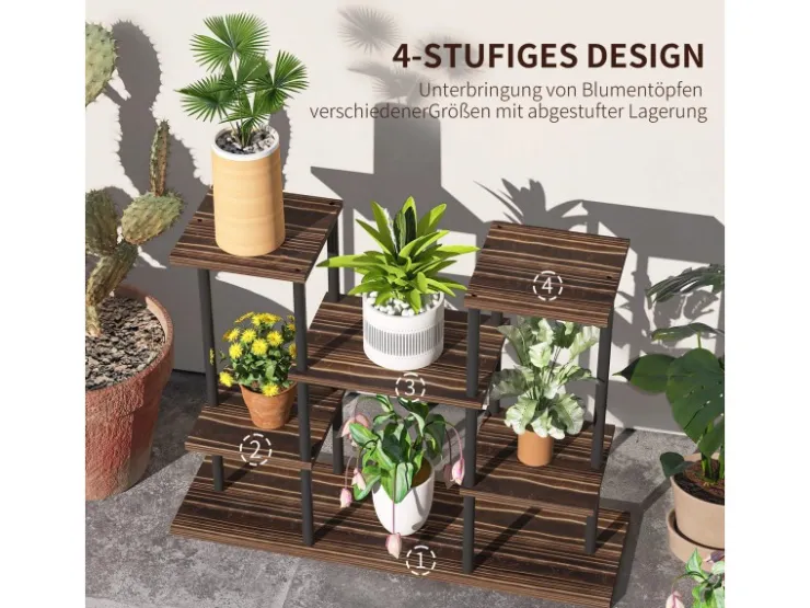 Outsunny Blumenständer Stahl Tannenholz Verkohlt 80L x 24B x 61,5H cm* Dekorative Figuren