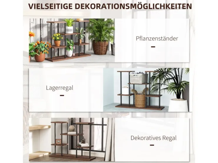 Outsunny Blumenständer Stahl Tannenholz Verkohlt 80L x 24B x 61,5H cm* Dekorative Figuren
