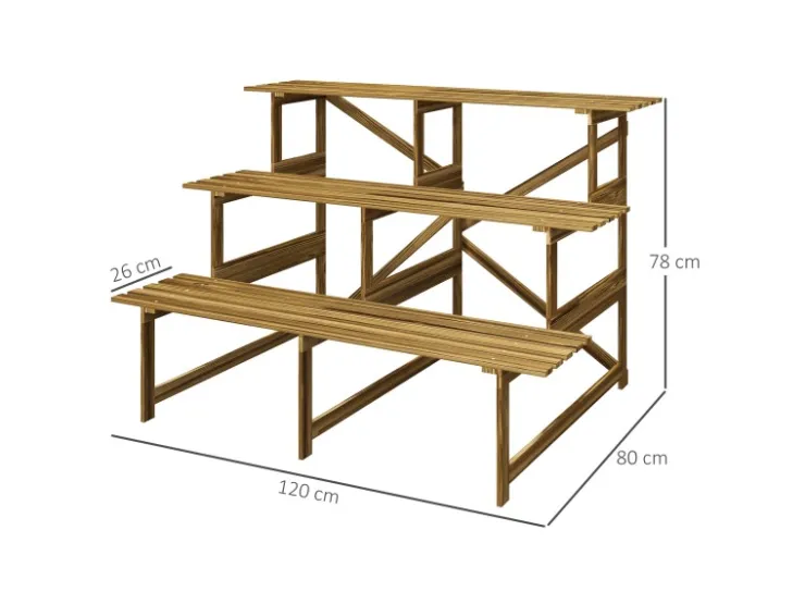 Outsunny Pflanzenregal Tannenholz Verkohlt L120 x B80 x H80cm* Regale Schwarz|Regale Massivholz