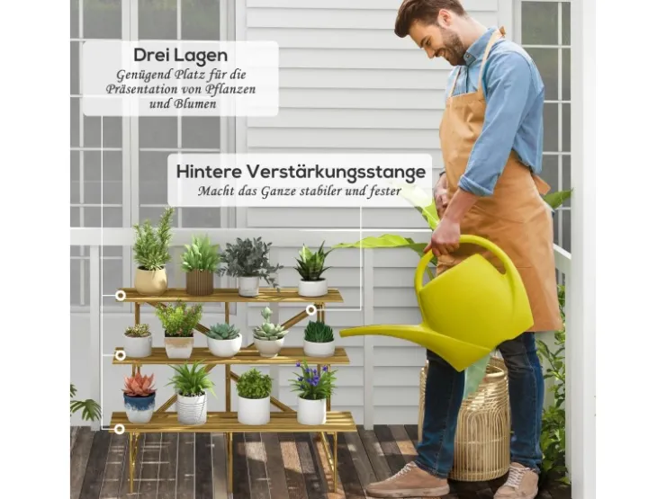 Outsunny Pflanzenregal Tannenholz Verkohlt L120 x B80 x H80cm* Regale Schwarz|Regale Massivholz