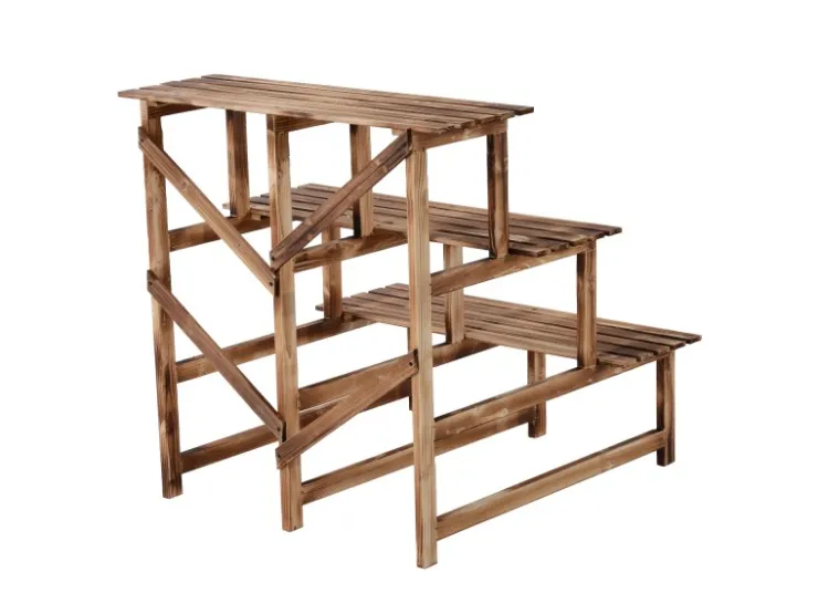 Outsunny Pflanzenregal Tannenholz Verkohlt L80 x B80 x H78cm
