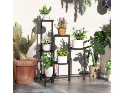 Outsunny Pflanzenständer Metall Schwarz 60L x 40B x 80H cm* Dekorative Figuren|Regale Schwarz