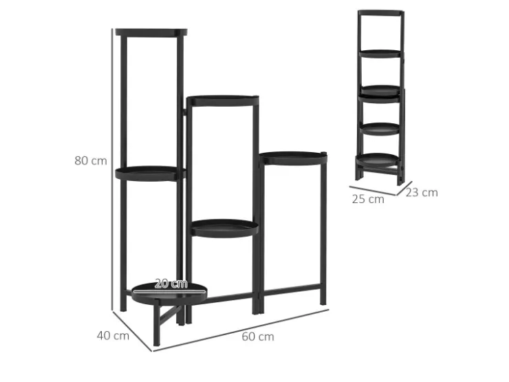 Outsunny Pflanzenständer Metall Schwarz 60L x 40B x 80H cm* Dekorative Figuren|Regale Schwarz