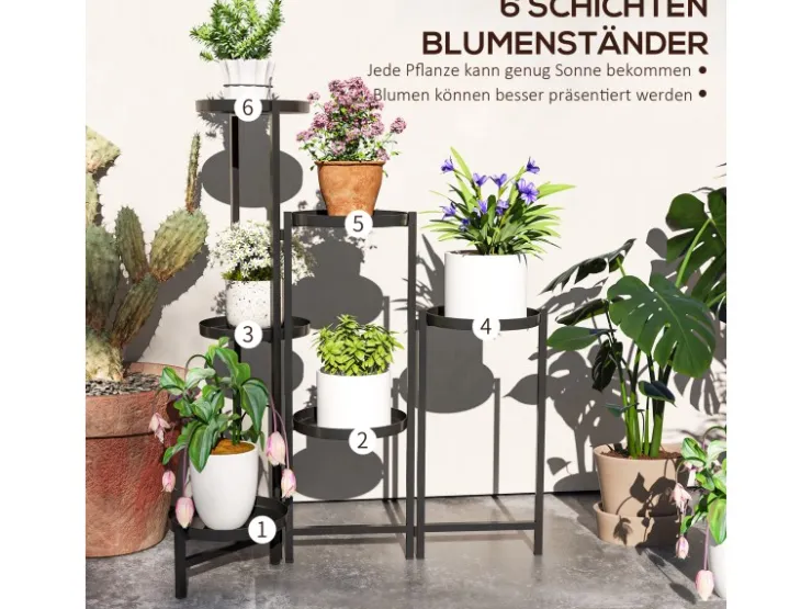 Outsunny Pflanzenständer Metall Schwarz 60L x 40B x 80H cm* Dekorative Figuren|Regale Schwarz