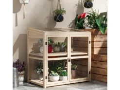 Outsunny Frühbeet aus Holz 2-Stufig mit Dachfenster Natur 103 x 61 x 103 cm* Holzregale