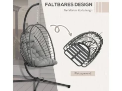 Outsunny Hängesessel Stahl PE Rattan Hellgrau 100L x 131B x 194H cm