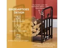 Outsunny Kaminholzregal Brennholzregal mit Griffe Metall Schwarz