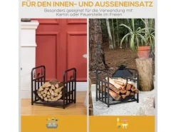 Outsunny Kaminholzregal Brennholzregal mit Griffe Metall Schwarz