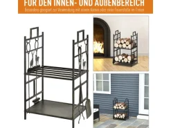 Outsunny Kaminholzständer mit Kaminbesteck 51,5x33x77 cm