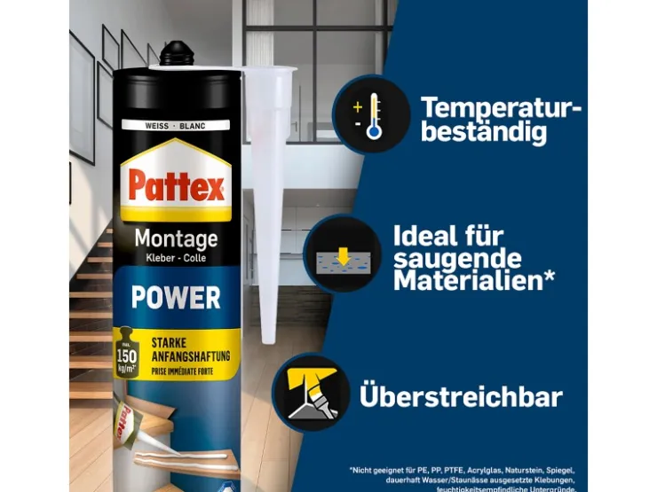 Pattex Baukleber Montagekleber Power Kartusche starke Anfangshaftung 370 g* Zierprofile