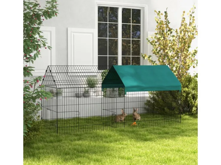 PawHut Freilaufgehege mit Abdeckung und 4 Türen* Kleintierbedarf