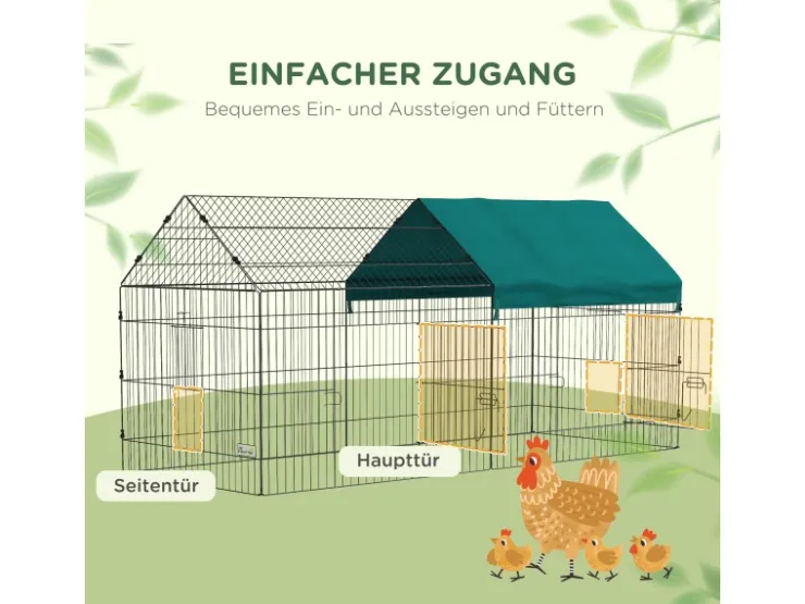 PawHut Freilaufgehege mit Abdeckung und 4 Türen* Kleintierbedarf