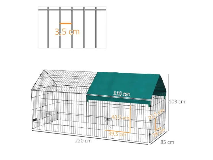 PawHut Freilaufgehege mit Abdeckung und 4 Türen* Kleintierbedarf