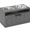 PawHut Futterstation Hundenäpfe MDF Stahl Grau 60L x 30B x 35H cm* Hundebedarf