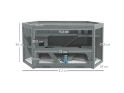 PawHut Hamsterkäfig Tannenholz PS-Plexiglas Grau 115L x 60B x 55H cm