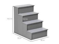 PawHut Haustiertreppe MDF Kurzplüsch Grau 40L x 59B x 54,2H cm