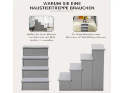 PawHut Haustiertreppe MDF Kurzplüsch Grau 40L x 59B x 54,2H cm
