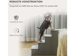 PawHut Haustiertreppe MDF Kurzplüsch Grau 40L x 59B x 54,2H cm