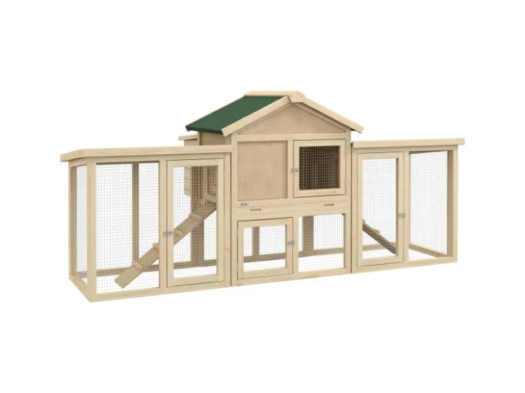 PawHut Hühnerstall 204 x 85 x 93 cm Hühnerhaus mit Freigehege Nistkasten