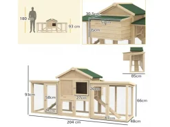 PawHut Hühnerstall 204 x 85 x 93 cm Hühnerhaus mit Freigehege Nistkasten
