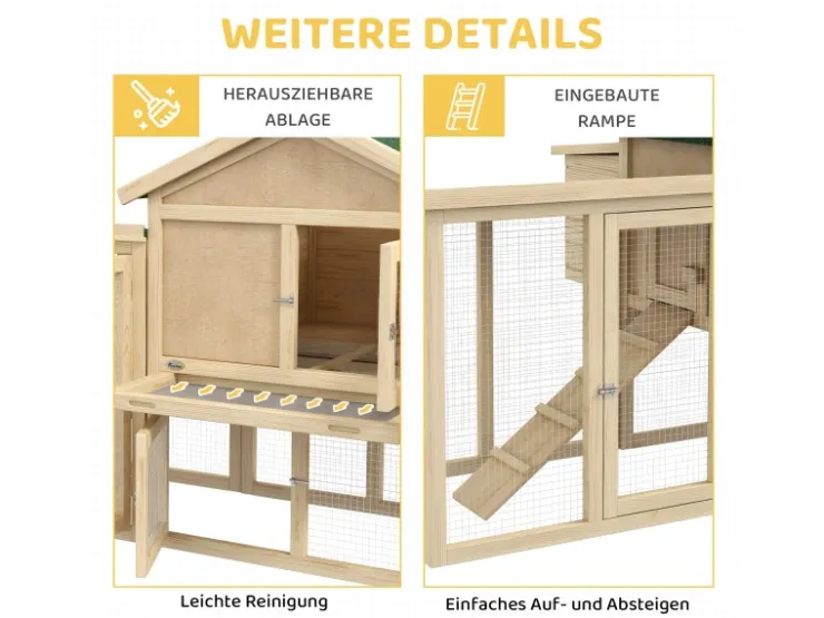 PawHut Hühnerstall 204 x 85 x 93 cm Hühnerhaus mit Freigehege Nistkasten