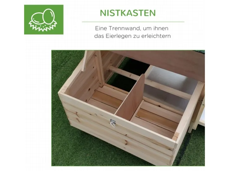 PawHut Hühnerstall mit Massivholz Kleintierstall aus Holz 196cm x 76cm x 97cm* Kleintierbedarf
