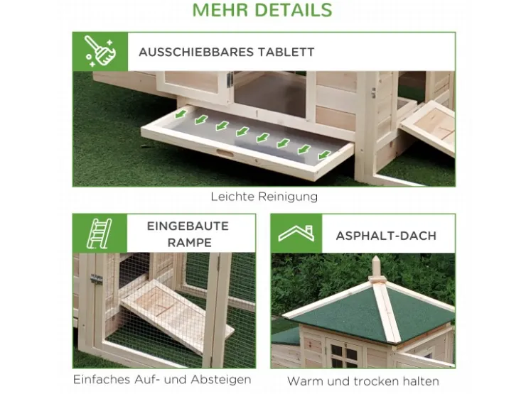 PawHut Hühnerstall mit Massivholz Kleintierstall aus Holz 196cm x 76cm x 97cm* Kleintierbedarf