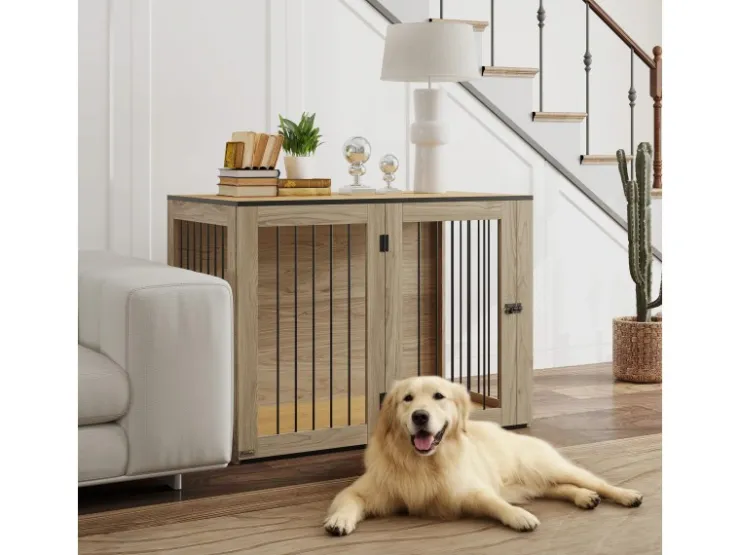 PawHut Hundekäfig Hundebox Stahl MDF Eiche 106B x 60T x 76H cm* Hundebedarf