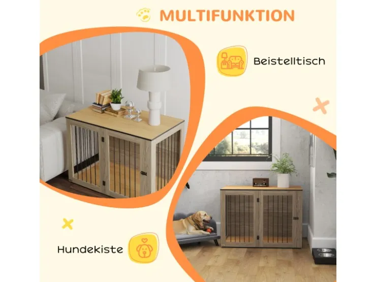 PawHut Hundekäfig Hundebox Stahl MDF Eiche 106B x 60T x 76H cm* Hundebedarf