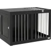 PawHut Hundekäfig Hundehütte Stahl MDF Schwarz 80L x 50B x 56,5H cm