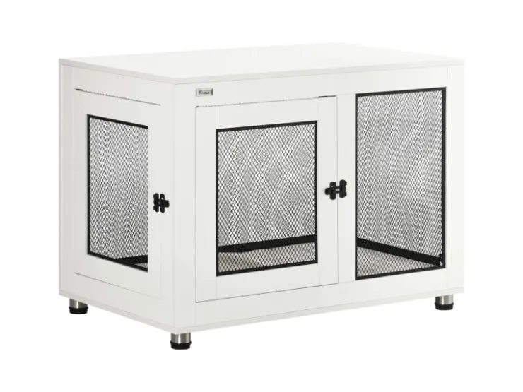 PawHut Hundekäfig Indoor mit Kissen 2 Türen Weiß 94 x 60 x 71,5 cm