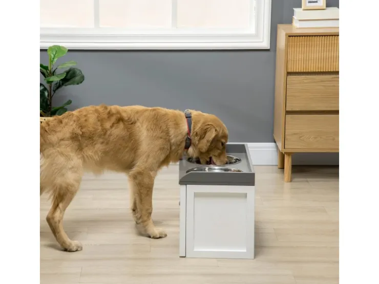 PawHut Hundenapf 2 x 2L mit Schublade Edelstahlnapf* Katzenbedarf