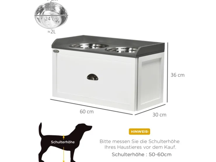 PawHut Hundenapf 2 x 2L mit Schublade Edelstahlnapf* Katzenbedarf