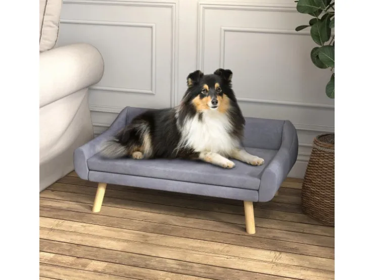 PawHut Hundesofa mit Rückenlehne Holzbeine und Kissen* Hundebedarf