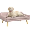 PawHut Hundesofa mit Rückenlehne Holzbeine Kissen Samt Rosa 102 x 58,5 x 42,5 cm