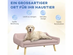 PawHut Hundesofa mit Rückenlehne Holzbeine Kissen Samt Rosa 102 x 58,5 x 42,5 cm