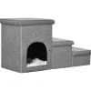PawHut Hundetreppe 3 Stufige mit Höhle Stauraum Kissen* Kissen|Hundebedarf