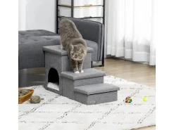 PawHut Hundetreppe 3 Stufige mit Höhle Stauraum Kissen* Kissen|Hundebedarf