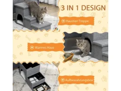 PawHut Hundetreppe 3 Stufige mit Höhle Stauraum Kissen* Kissen|Hundebedarf