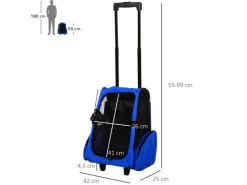 PawHut Hundetrolley Transporttasche für Tiere Trolley 2-in-1 Blau 42 x 25 x 55cm* Hundebedarf