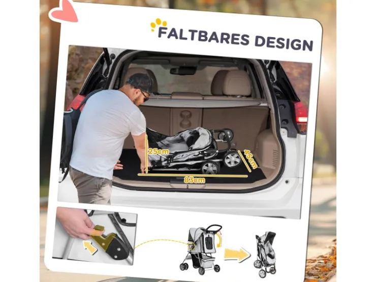 PawHut Hundewagen Hundebuggy Verstellbares Vordach* Kleintierbedarf