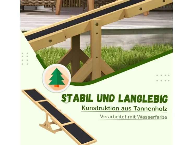 PawHut Hundewippe Hunde Agility Wippe Tannenholz Gelb 180L x 30B x 30H cm