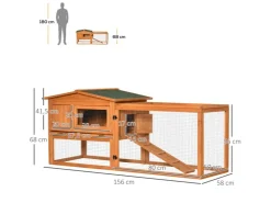 PawHut Kaninchenstall aus Tannenholz mit Asphaltdach 156 x 58 x 68 cm* Kleintierbedarf