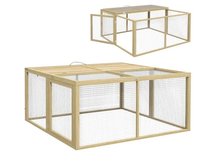 PawHut Kaninchenstall Klappbar mit Freilaufgehege 120 x 120x57 m