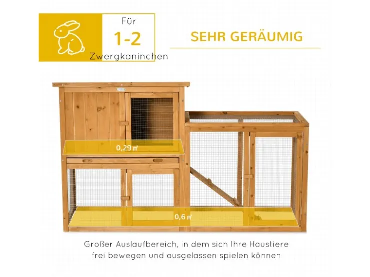 PawHut Kaninchenstall mit Tannenholz 141 x 60 x 86 cm* Kleintierbedarf