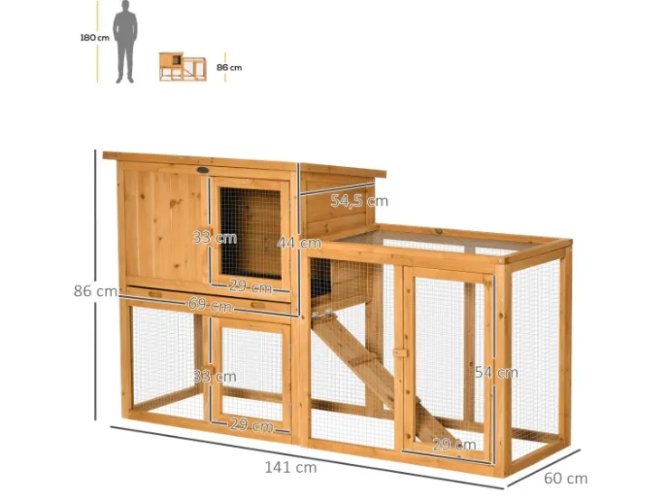 PawHut Kaninchenstall mit Tannenholz 141 x 60 x 86 cm* Kleintierbedarf